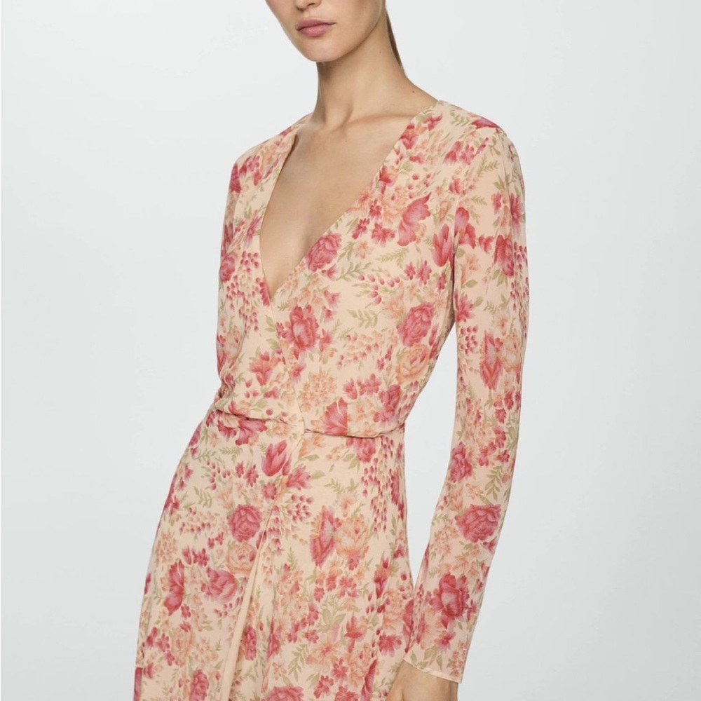 Mango wrap Floral dress with asymmetrical hem nwt xs